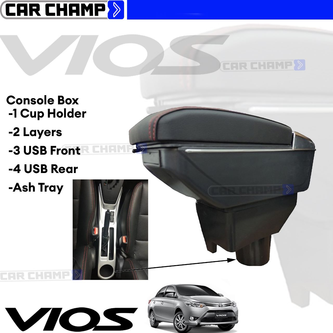 Toyota Vios 2014 to 2018 Console Box Premium / Car Armrest / Console ...
