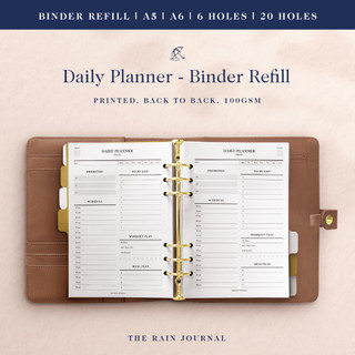 Daily Planner Ring Binder Refill - Daily Agenda, Daily Schedule, A5, A6 ...