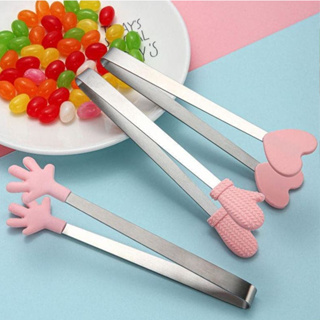 1pc Mini Palm Shaped Ice Tongs With Silicone Tip And Stainless