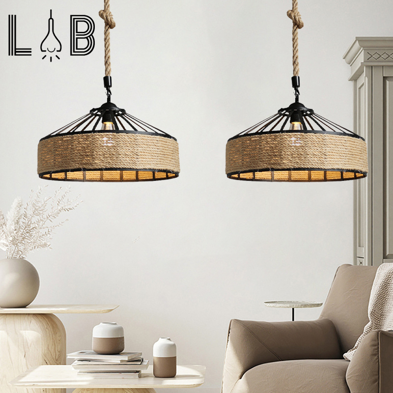 Pendant Light Retro Hemp Rope Chandelier for Restaurant Cafe Bar ...