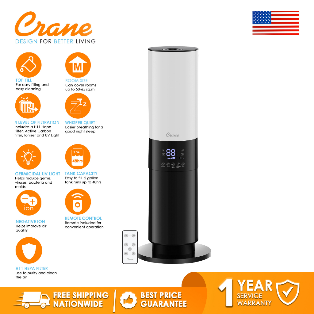 Crane 4in1 Top Fill TrueHepa Humidifier & Air Sanitizer with UV