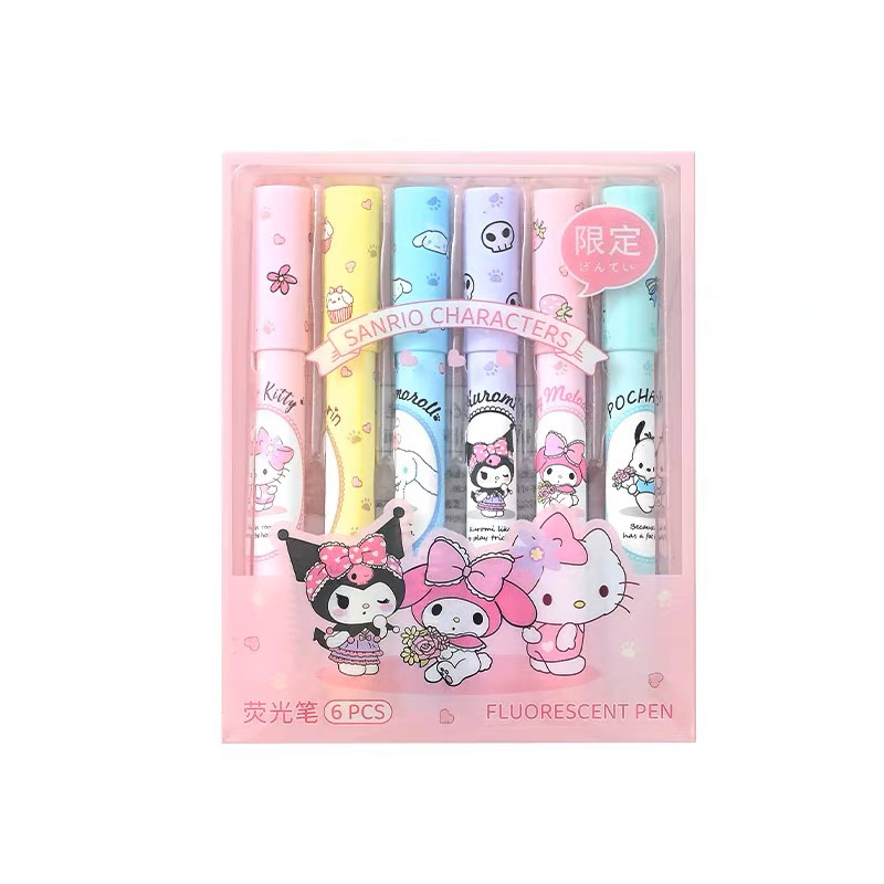 6 PCS cute cartoon highlighter set, light color color marker pen ...