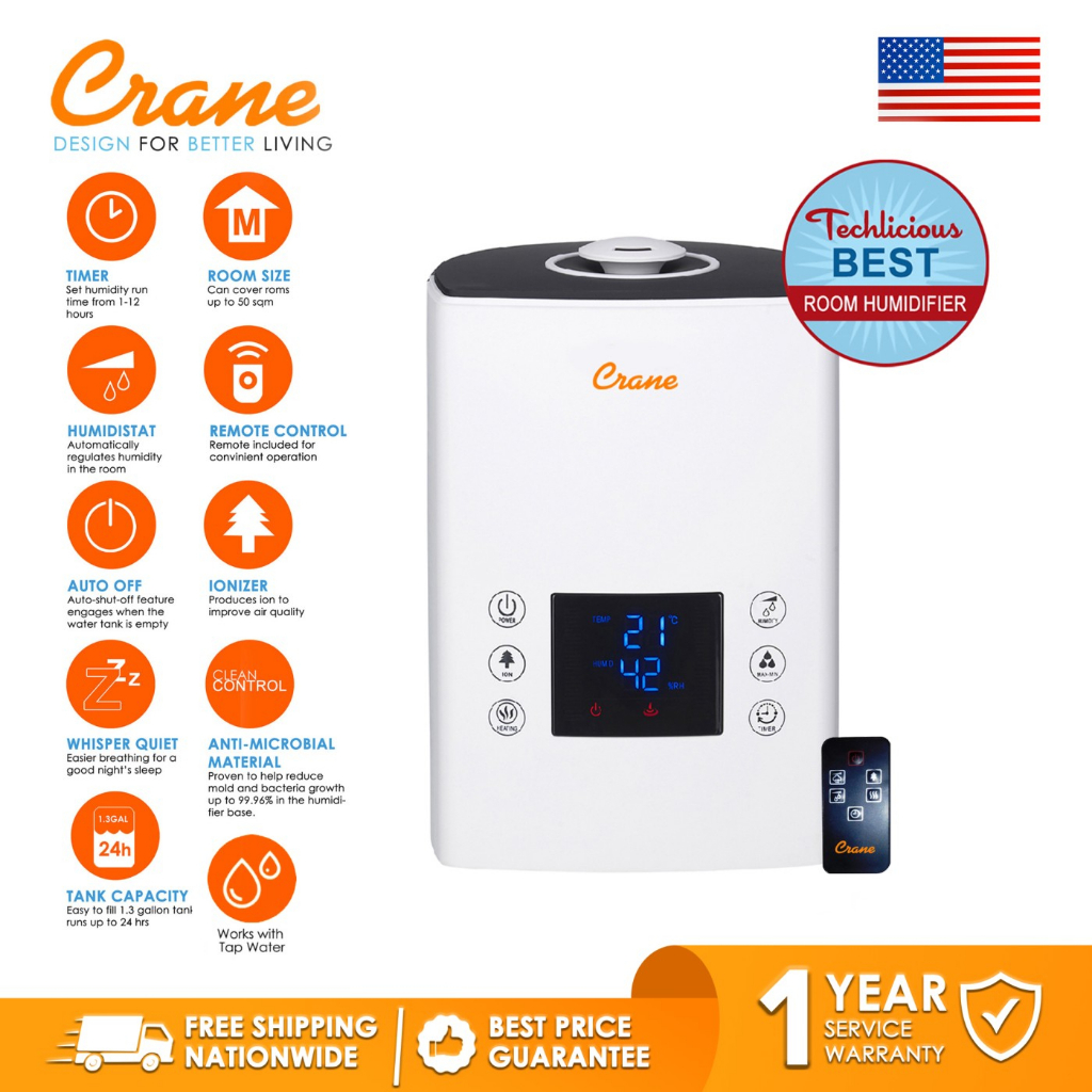 Crane Digital Ultrasonic Warm And Cool Mist Humidifier For Cough Colds