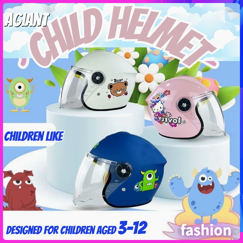 Cartoon Child Helmet Motorcycle Big Kid Half Face Plain | Shopee ...