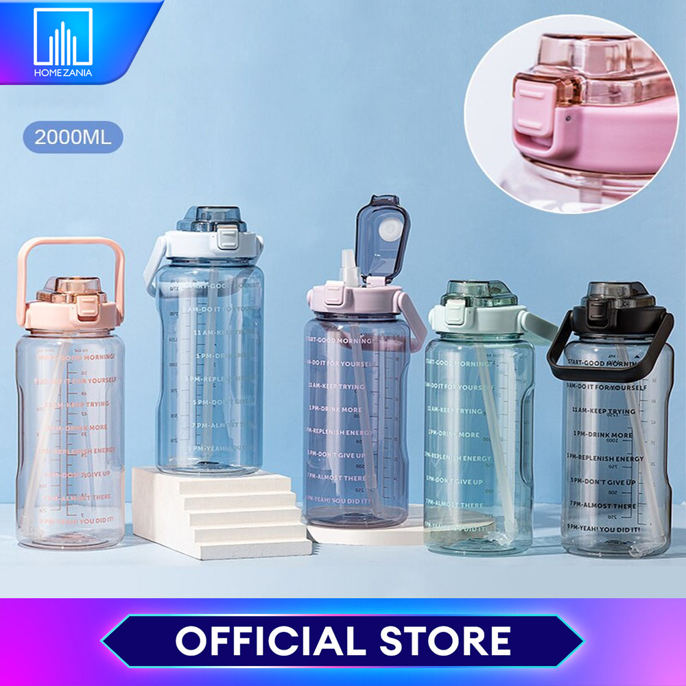 Home Zania 2L Water Bottle With Time Marker, Straw & Handle Tritan ...