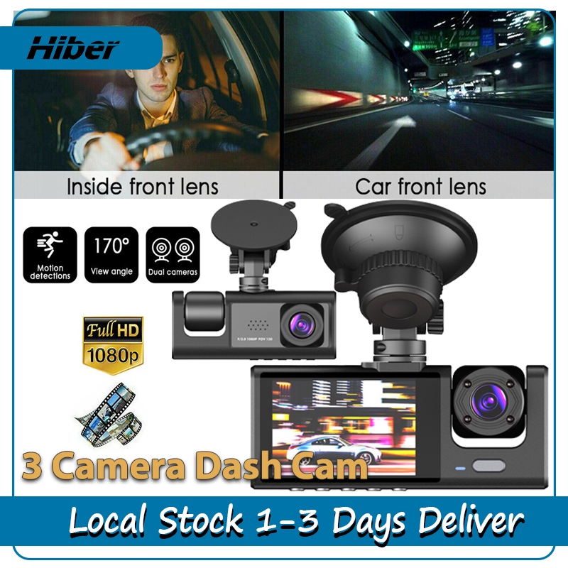 3 Camera Dash Cam 1080P HD 4K Night Vision Car Driving Front And Rear ...