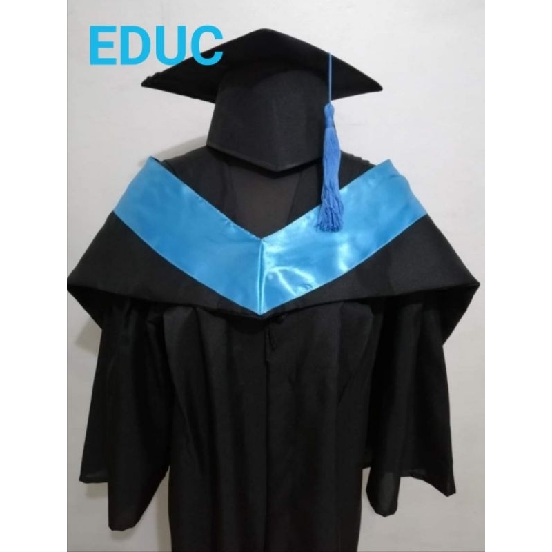 Full Set bachelor's degree graduation toga with light blue hood cap and ...