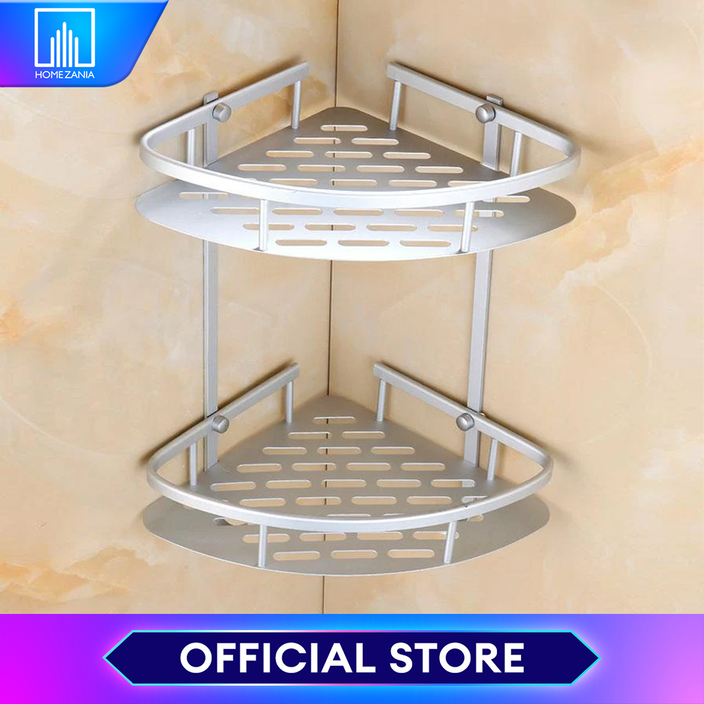 Home Zania Double Layer Bathroom Wall Mounted Organizer Aluminum Rack