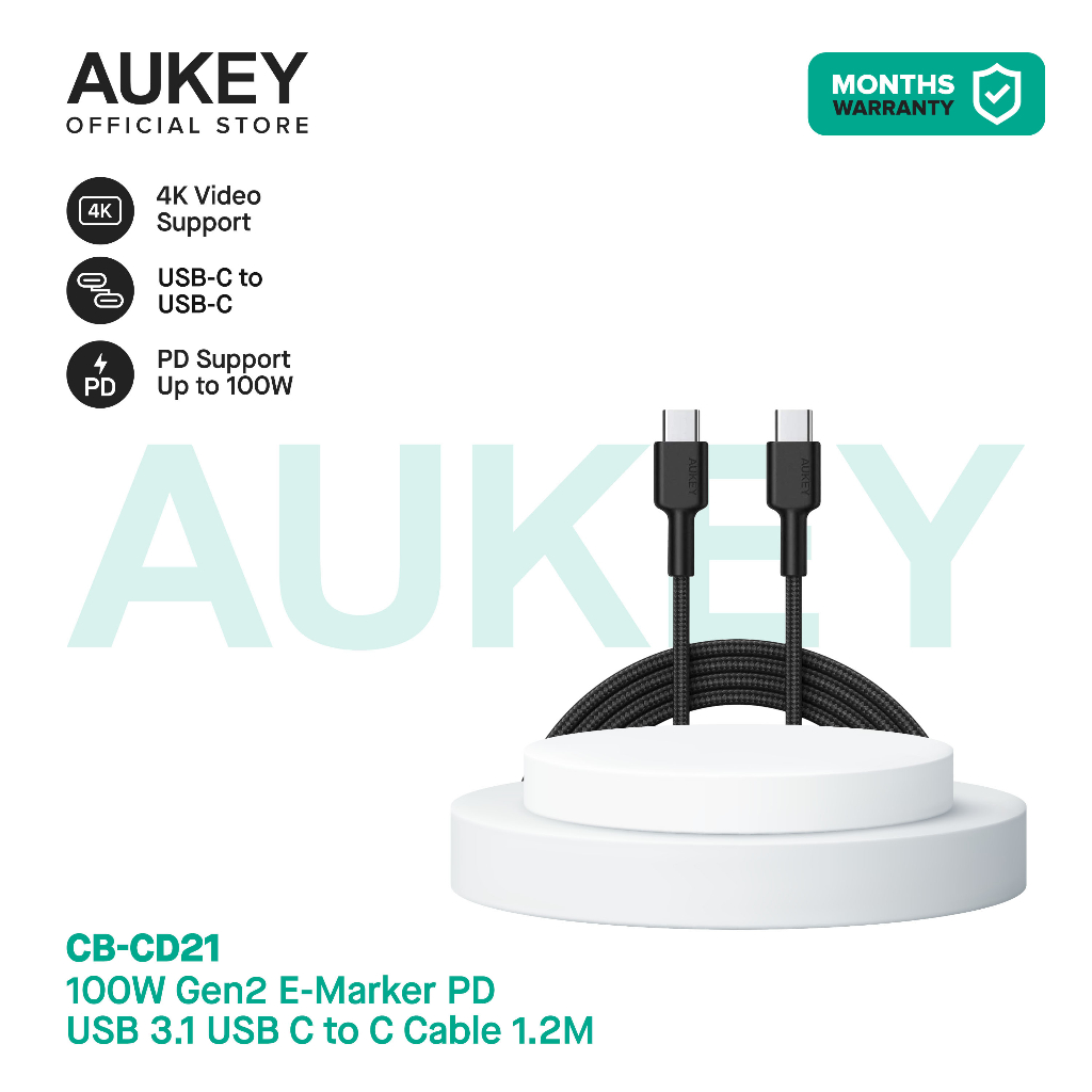 AUKEY CB CD21 Fast Charging Cable USB C To C Gen 2 With E Marker USB 3