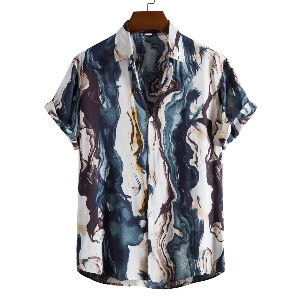 HUILISHI All-printed short-sleeved cotton shirt for men | Shopee ...