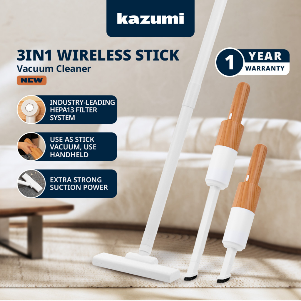 Kazumi KZ23 3in1 Wireless Stick Vacuum Cleaner with Coastal Wood Accent
