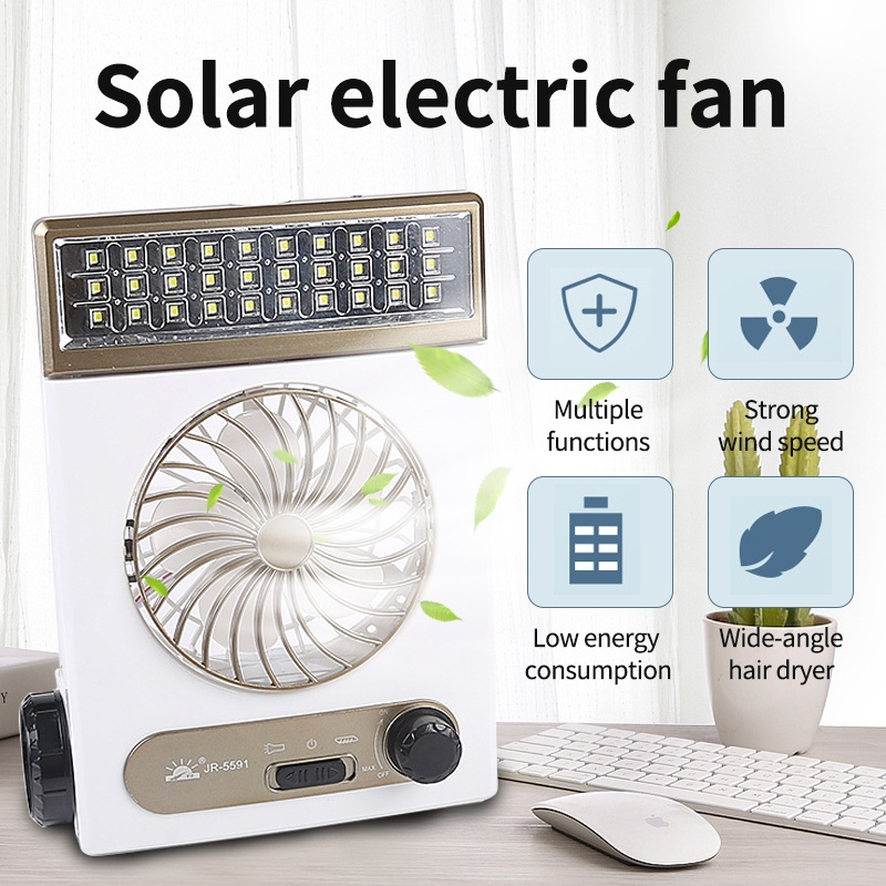KST Solar Emergency Fan 3 in 1 LED Rechargeable Flashlight Mini Fan JR ...