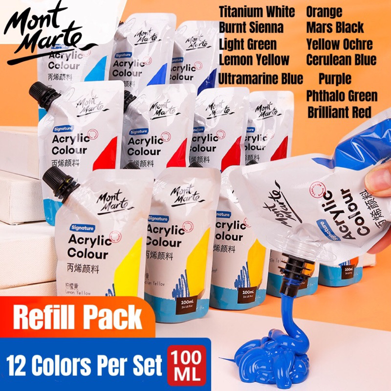Mont Marte Acrylic Paint Refill Pack Set 12 Colors X 100ml Shopee