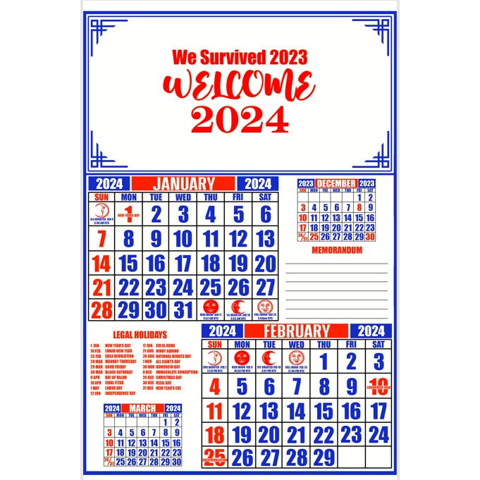 5pcs Commercial Calendar 2024 (NOT PERSONALIZED) Size 8.5x13inches