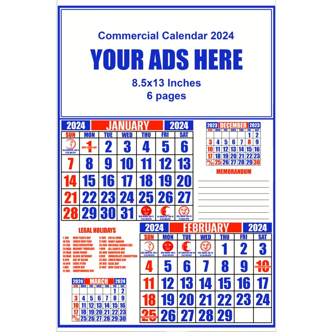 10pcs Commercial Calendar 2024 (PERSONALIZED DESIGN)(Size 8.5x13in)w