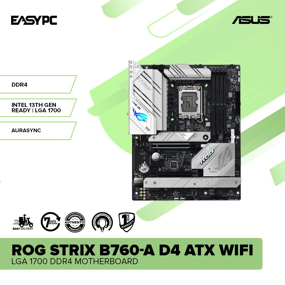 ASUS ROG Strix B760-A Gaming WiFi D4 Intel B760 (13th and 12th Gen) LGA  1700 white ATX motherboard, 12 + 1 power stages, DDR4, PCIe 5.0, three M.2  slots, WiFi 6E, USB