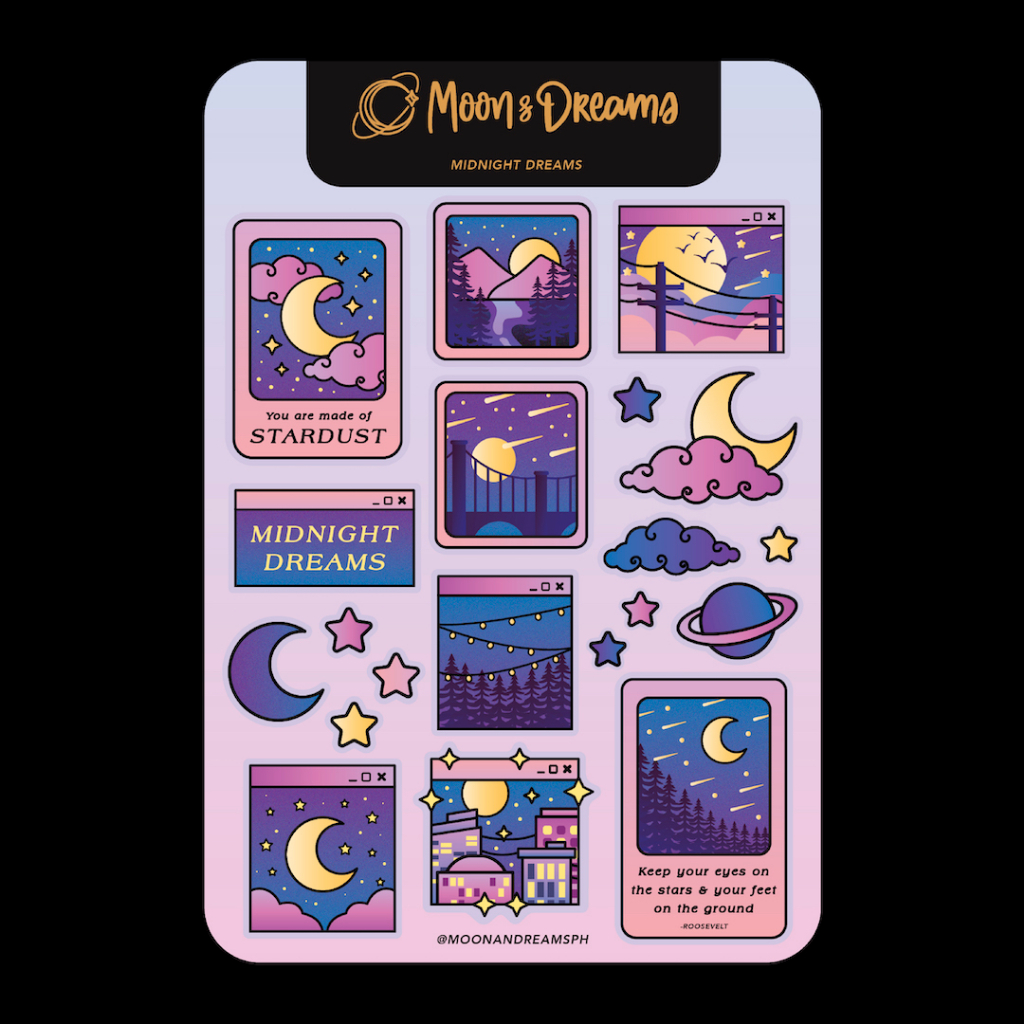 Midnight Dreams Sticker Sheet A6 Size WaterResistant Premium Thick
