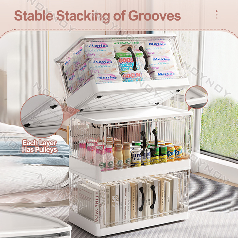 Folding Storage Box Organizer Clothes Storage Transparent Double Door