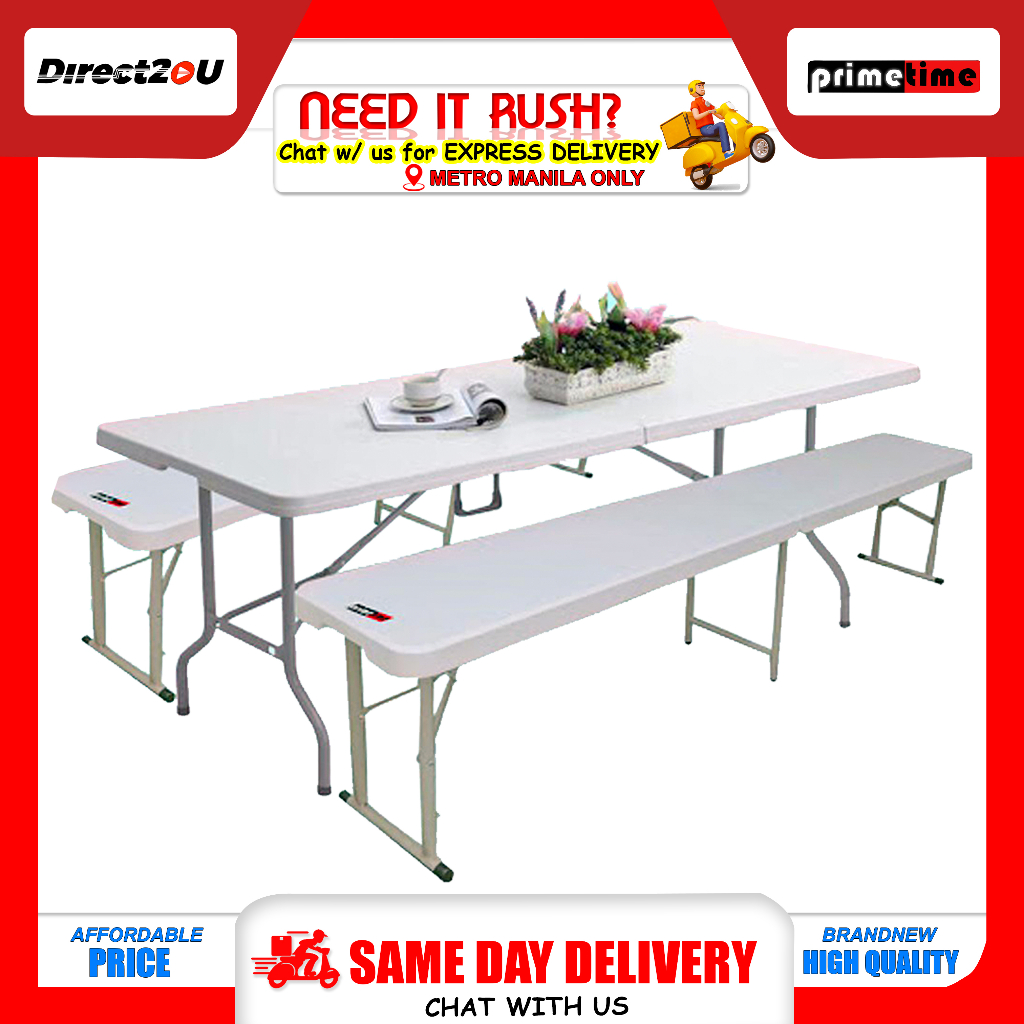 Primetime Rect.6ft Fold-in-Half Multi-Purpose Table+ 2 6ft Folding ...