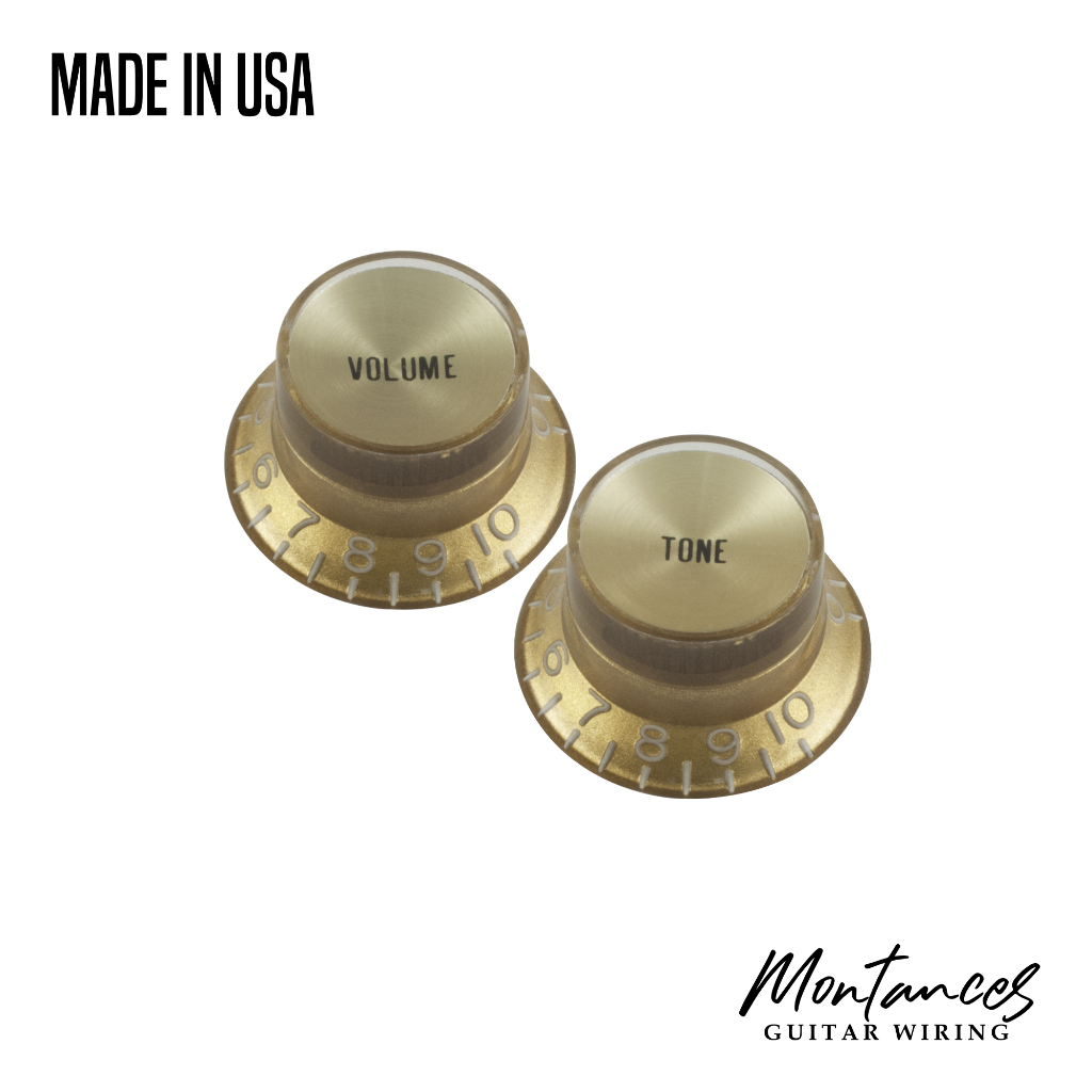 Top Hat Knob, Gold with Gold Cap, Gibson Style made in USA, 24 splines