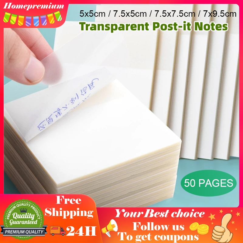 50 Sheets Transparent Sticky Notes Set Waterproof Sticky Memo Student