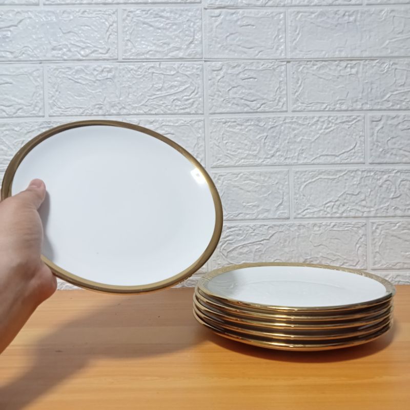 SET FOR 6 PIECES LUXURY PORCELAIN GOLD RIM DINNER PLATE / PASTA PLATE