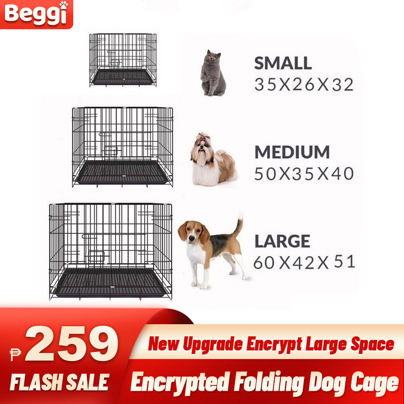 S M L Dog Cage with Poop Tray Heavy Duty Pet Collapsible Cage Foldable ...