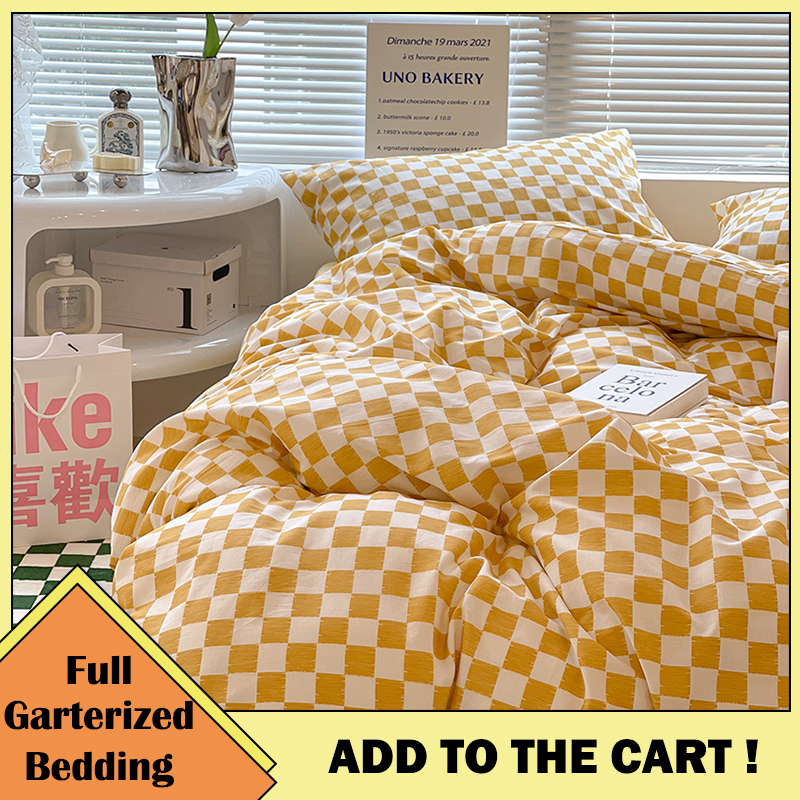 Full Garterized 4 in 1 Korea Cotton Bedding Set Bed Sheet Duvet Cover