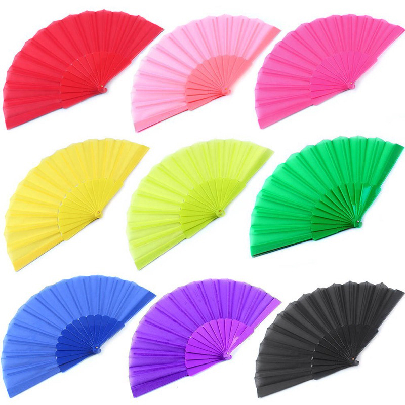 1pcs 23cm Single Side Plastic Fan Bone Solid Color Cloth Fan Candy 