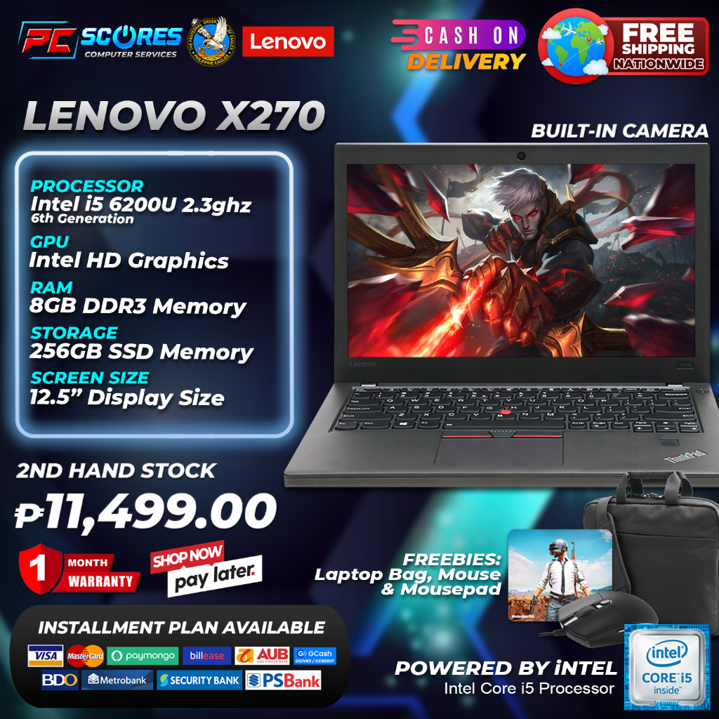 Laptop Lenovo Thinkpad X270 Intel Core i5 6006U 2.0ghz 8gb DDR4 256gb SSD  Camera (6th Generation) Shopee Philippines