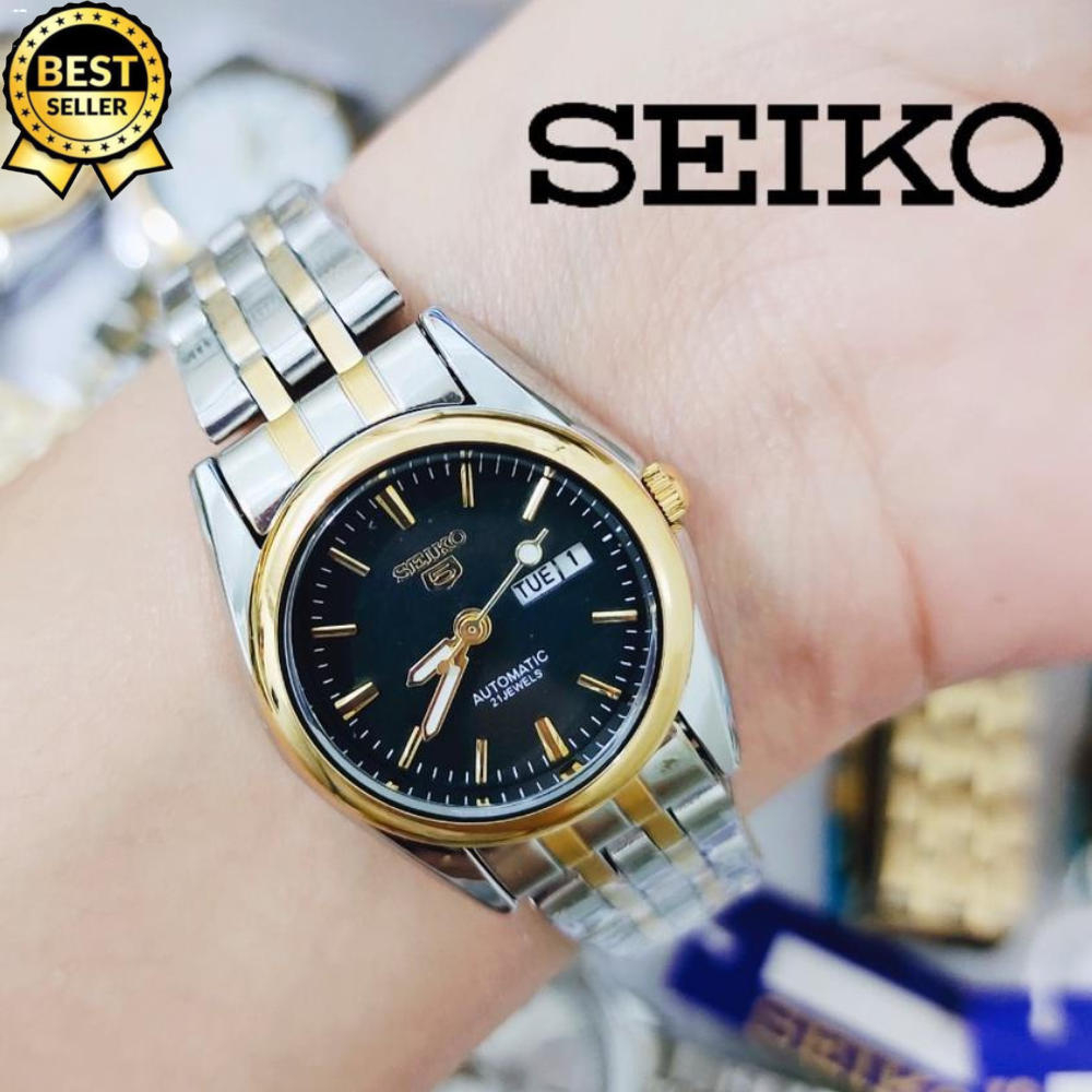 Seiko 5 21 Jewels Expensive K1 Day Date Automatic Hand Movement Black Dial Men s Watch Two Tone