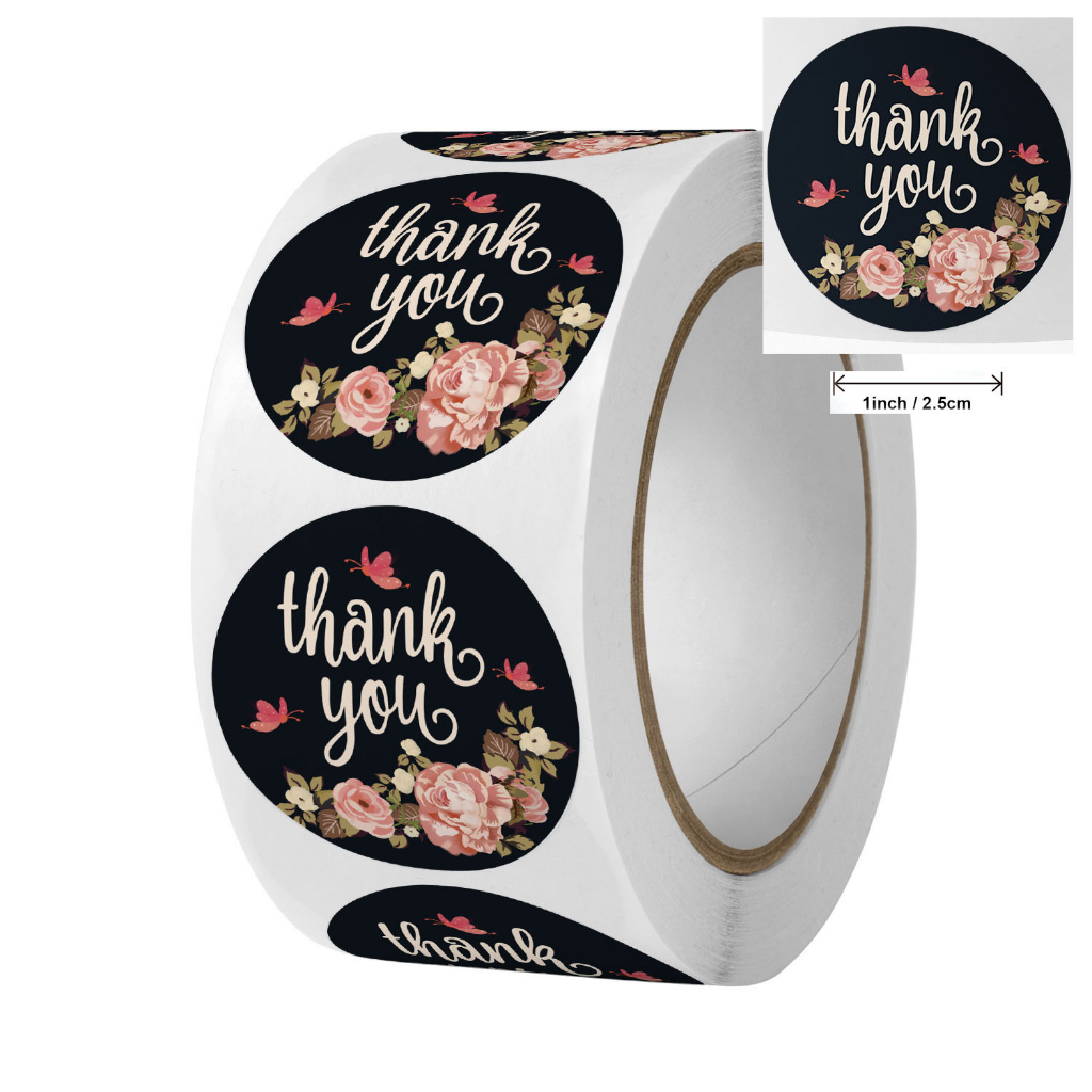 NEW 1Roll 500 pcs Thank You Thankyou tape Flower Round Seal Sticker ...