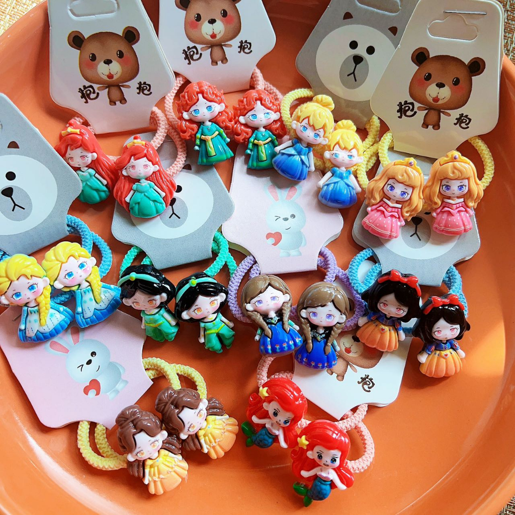 2 Pcs Set Cartoon Disney Princess girls super Cute Hair tie Rubber Band ...