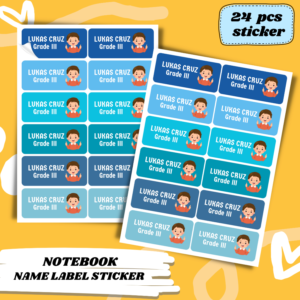 003 Back to School Notebook Name Label Vinyl Sticker Sheet Personalized ...