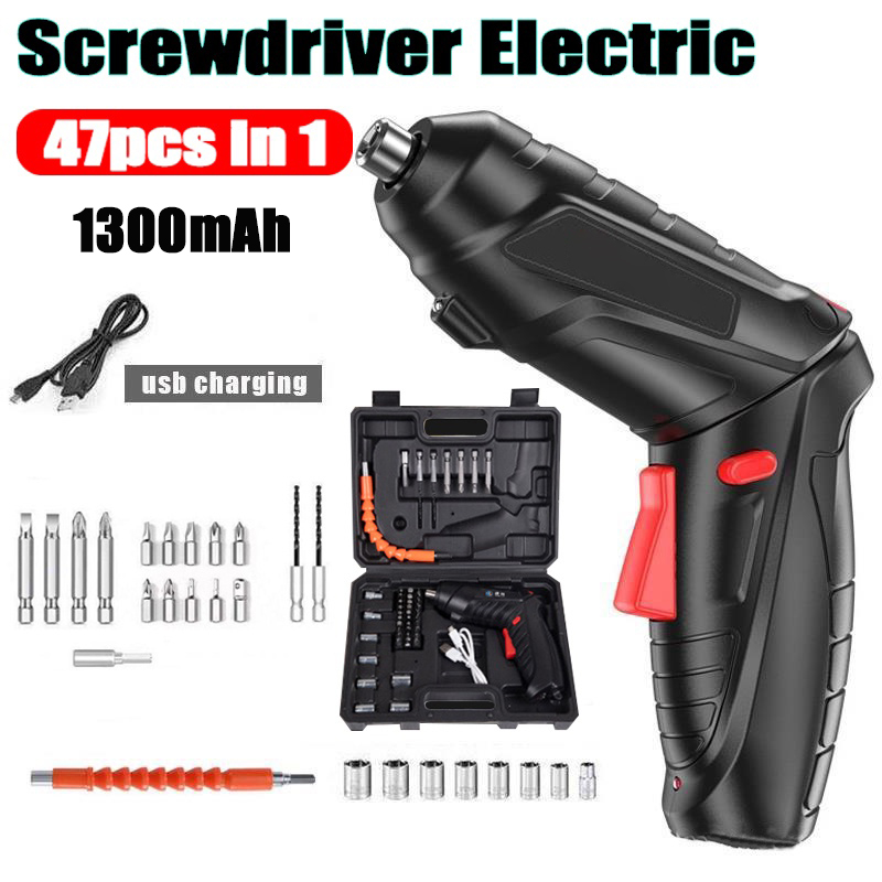 47PCS 3.6V Electric Screw Driver Set Foldable Li-ion Cordless ...