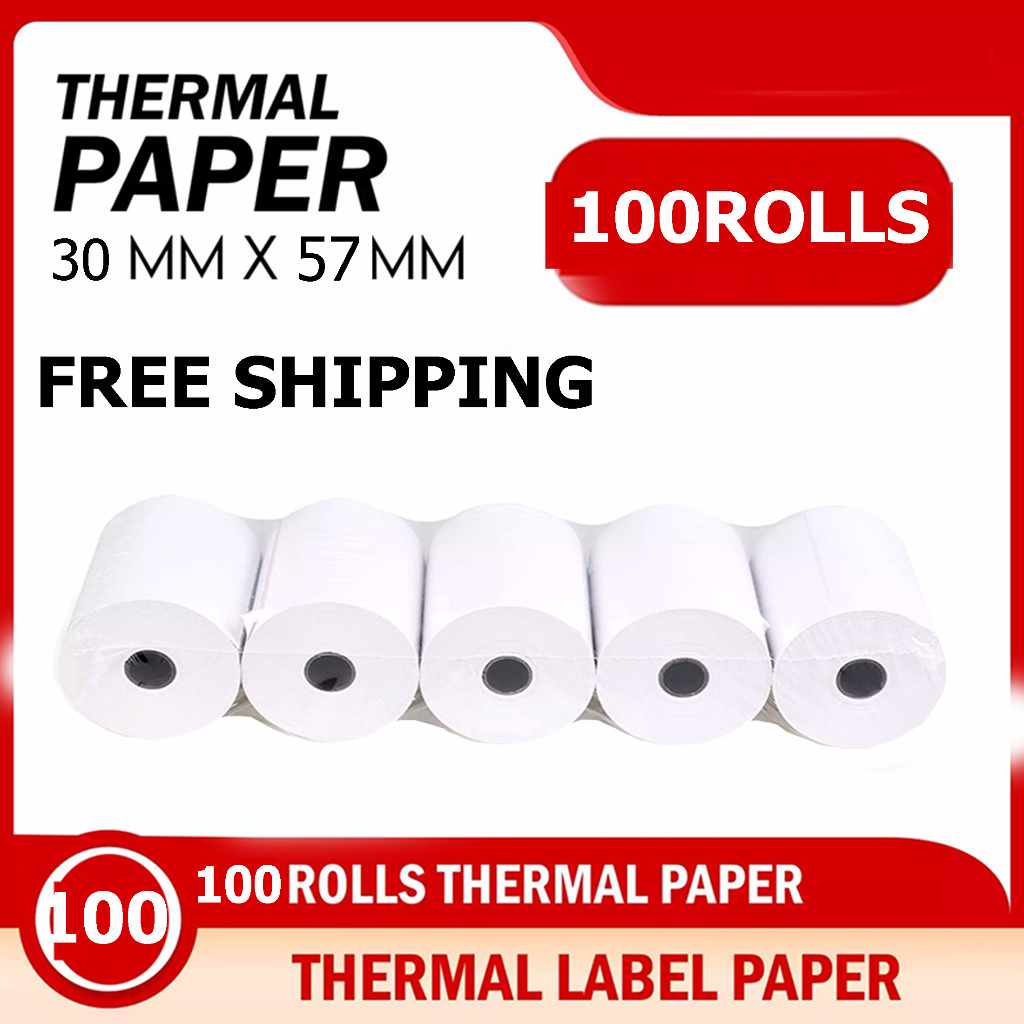 100 rolls Thermal Paper 57mmx30mm with Core Bluetooth Thermal Printer ...