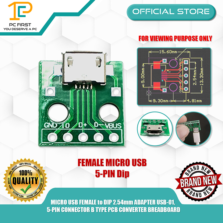 Micro Usb Female To Dip 254mm Adapter Usb 01 5 Pin Connector B Type Pcb Converter Breadboard 4182