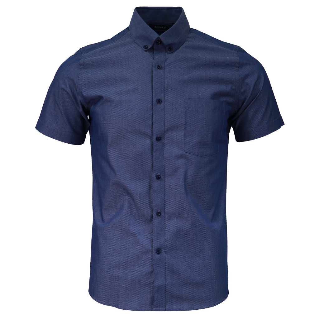 Sahara Men's Slim Fit Patterned Short Sleeve Shirt w/ ButtonDown Collar (Navy Blue) Shopee