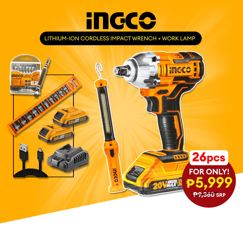 Ingco LiIon Cordless Impact Wrench Bolt Remover 1/2" Brushless Motor 20V P20S CIWLI2001