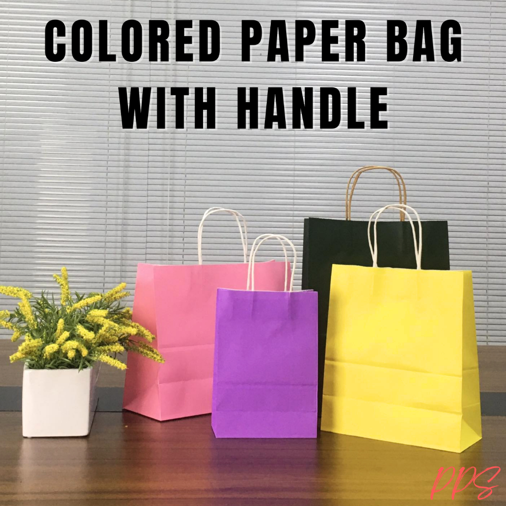 Color Paper Bag Plain Handle Bag Gift Bag Hand Bag Paper Bag Per Piece