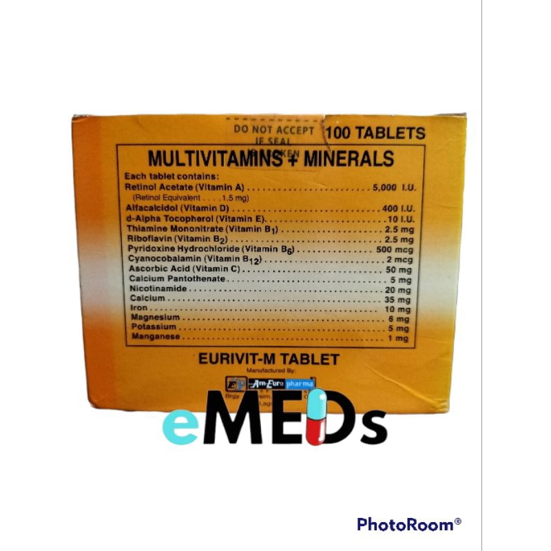 EURIVIT MULTIVITAMINS + MINERALS 100's TABLET Shopee Philippines