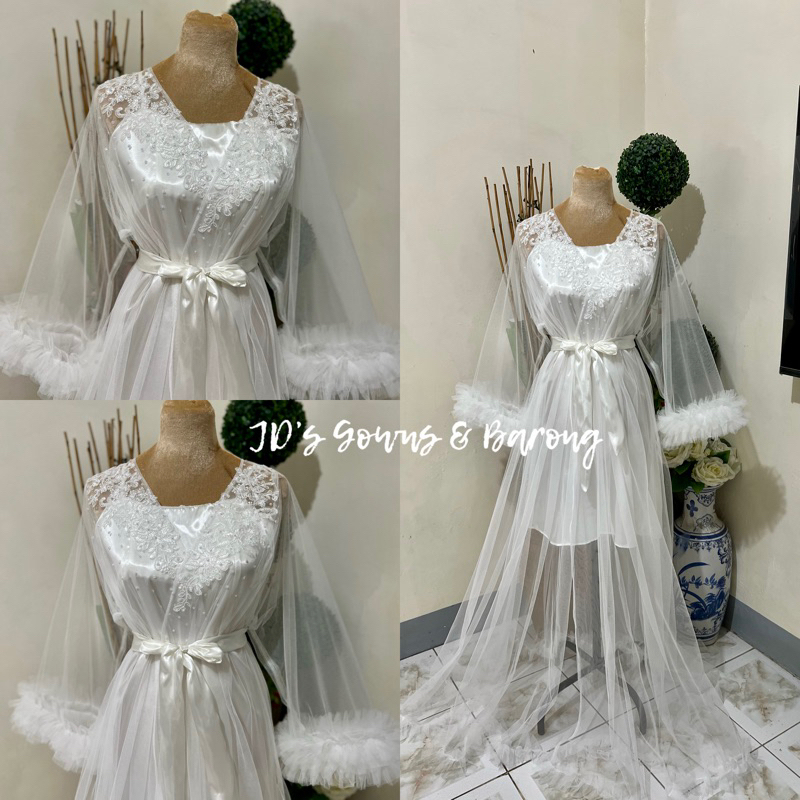 Bridal Robe Softulle fabric raffles style (with inner) | Shopee Philippines