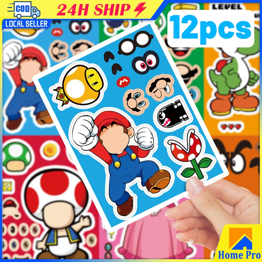 12PCS/Set Super Mario Puzzle Sticker Toys Graffiti Decals Laptop ...