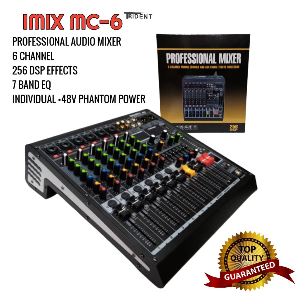 IMIX Newest Audio Mixer MC6 with 2AUX USB BT EQ Individual Phantom