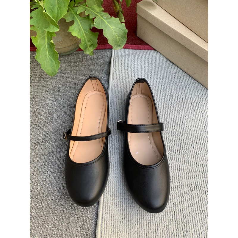 Flat Strapped Women Blackshoes Marikina Made Pu Leather Sturdy Legit na Tahi