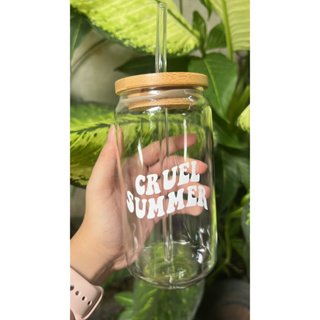 Glass Straw Cup with Bamboo Lid, Cola Shape Cup, 470ml