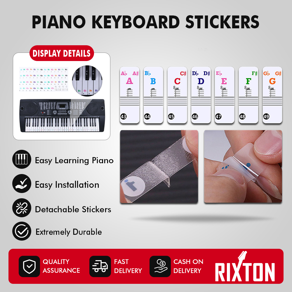 RIXTON Piano Keyboard Stickers for 37/49/54/61/88 keys Detachable ...
