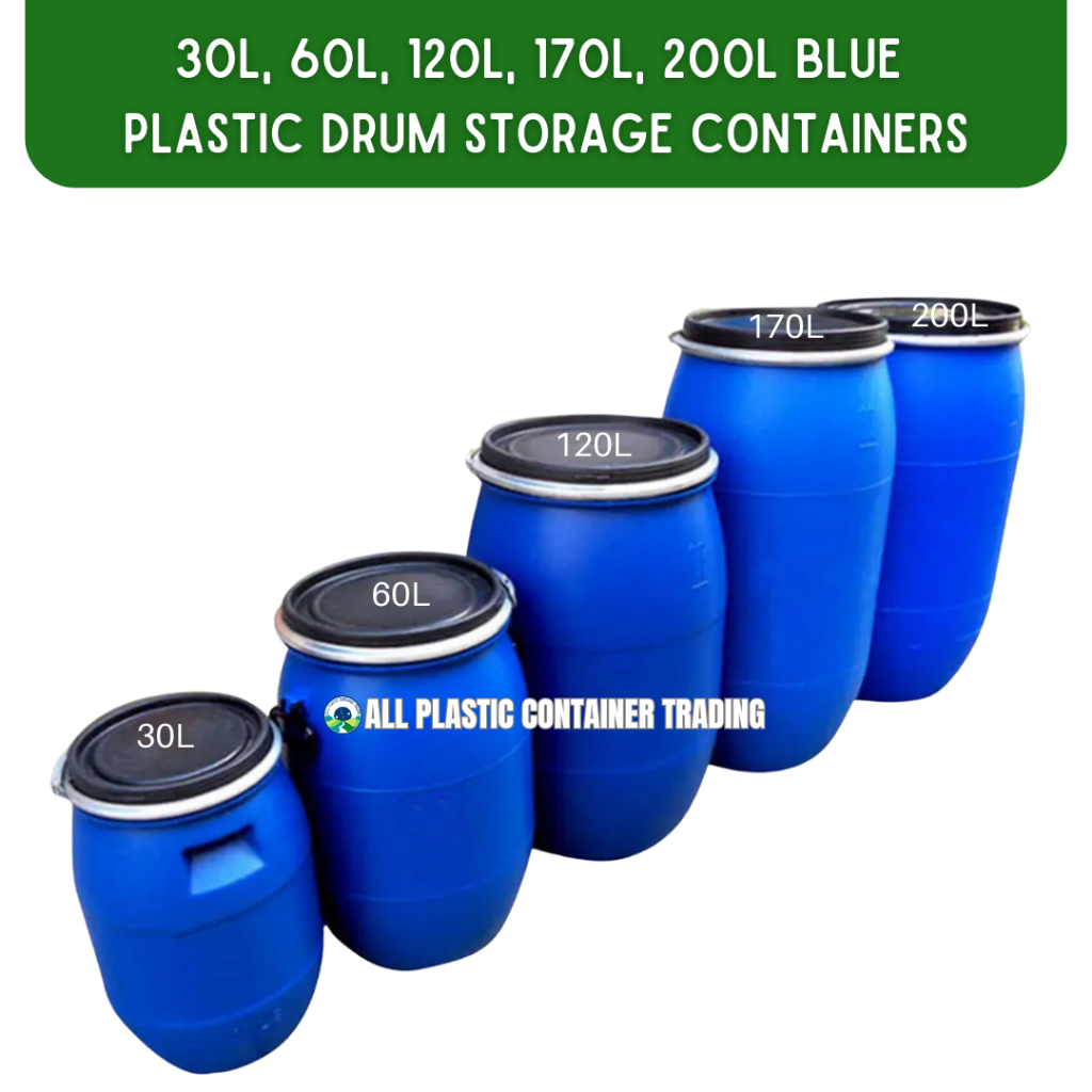 60L 120L 200L Blue Plastic Drum Storage HDPE Containers for Foods Water Chemicals Fuel Packing