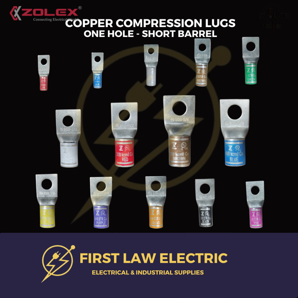 Copper Compression Terminal Lugs Short Barrel, 1-Hole , CRIMPING TYPE ...