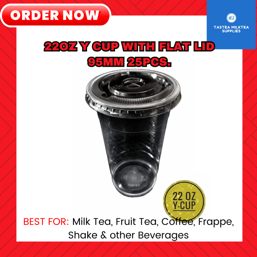 Plastic Cups / Milk tea Cups 22oz PP / Y Cup 95mm (25 pcs) with FLAT